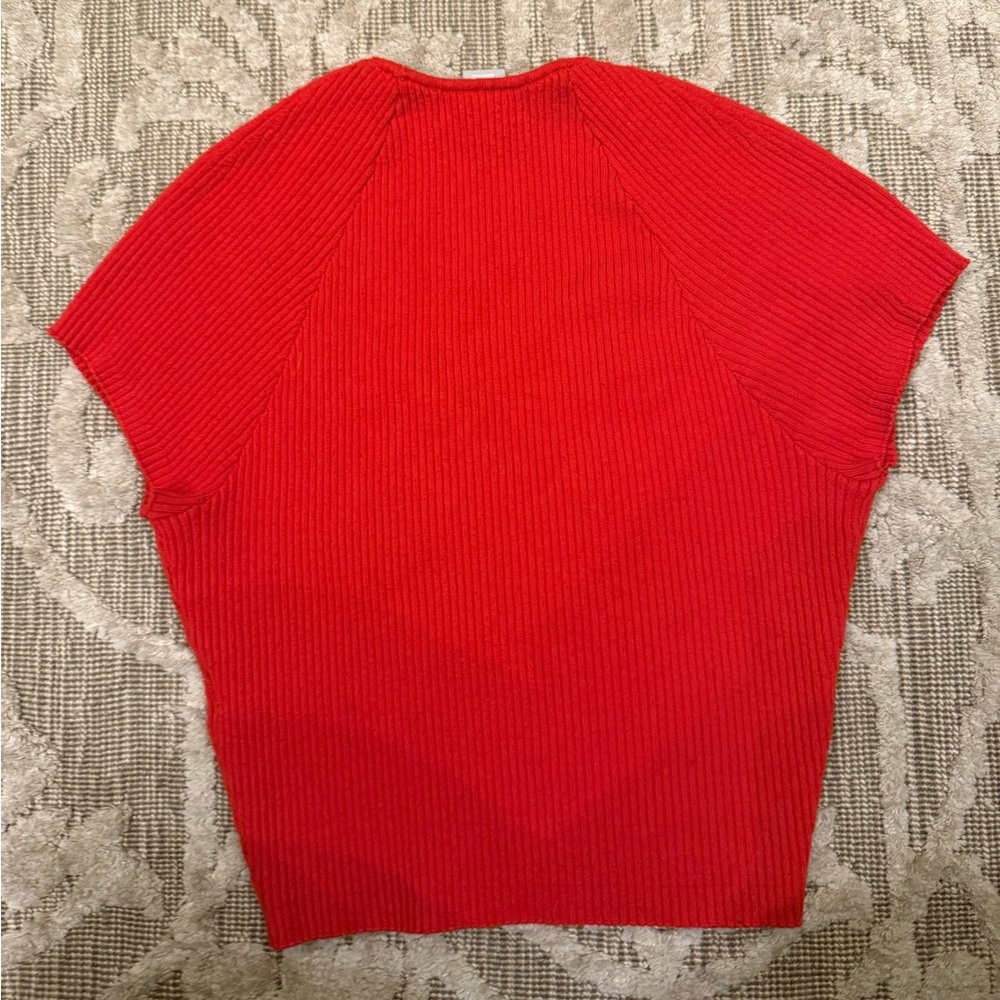 H&M Red Ribbed Notch-Neck Crop Top M - Picture 5 of 7